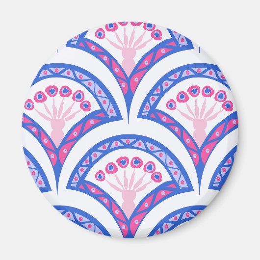 Blaues Damastmuster Magnet (Vorne)