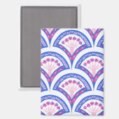 Blaues Damastmuster Magnet (Vorderseite/Rückseite)