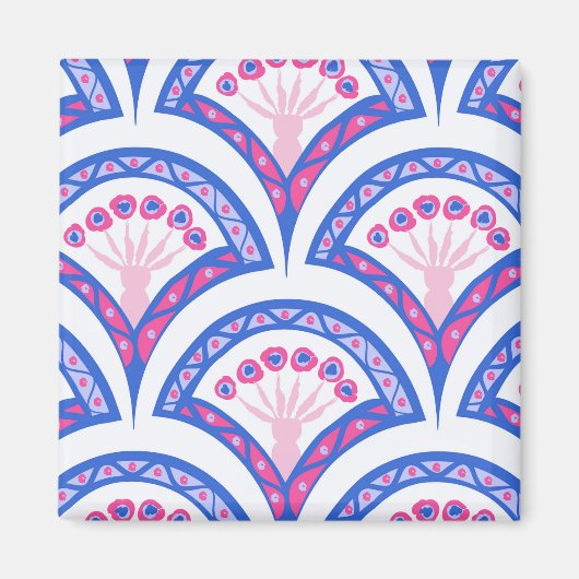 Blaues Damastmuster Magnet (Vorne)