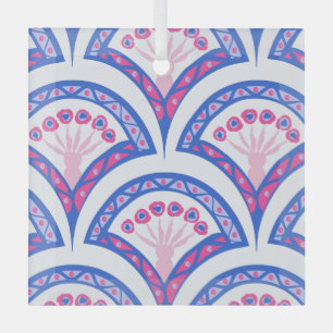 Blaues Damastmuster Ornament Aus Glas