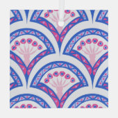 Blaues Damastmuster Ornament Aus Glas (Rückseite)