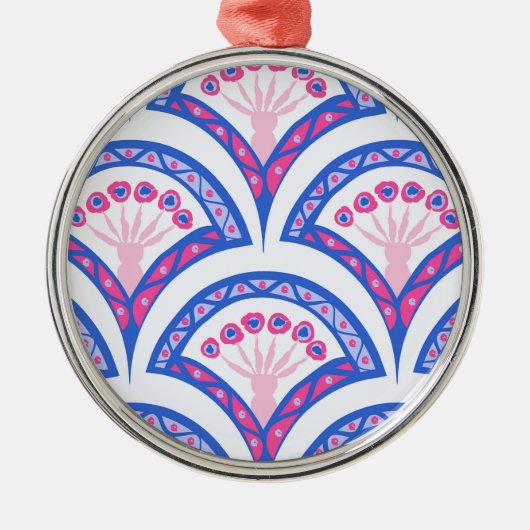 Blaues Damastmuster Ornament Aus Metall (Vorne)