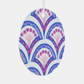 Blaues Damastmuster Ornament Aus Metall (Vorderseite Rechts)