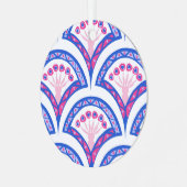 Blaues Damastmuster Ornament Aus Metall (Vorderseite links)
