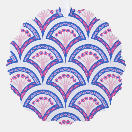 Blaues Damastmuster Ornament Karte (Vorderseite)