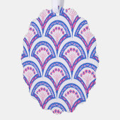 Blaues Damastmuster Ornament Karte (Links)