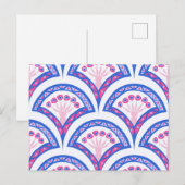 Blaues Damastmuster Postkarte (Vorne/Hinten)