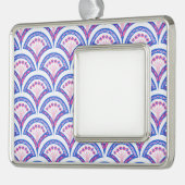 Blaues Damastmuster Rahmen-Ornament Silber (Links)