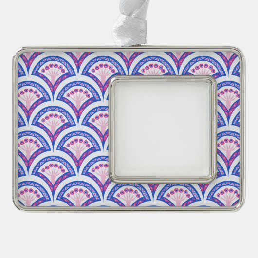 Blaues Damastmuster Rahmen-Ornament Silber (Vorderseite)