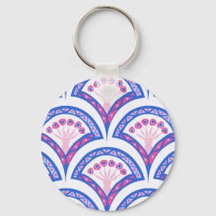 Blaues Damastmuster Schlüsselanhänger