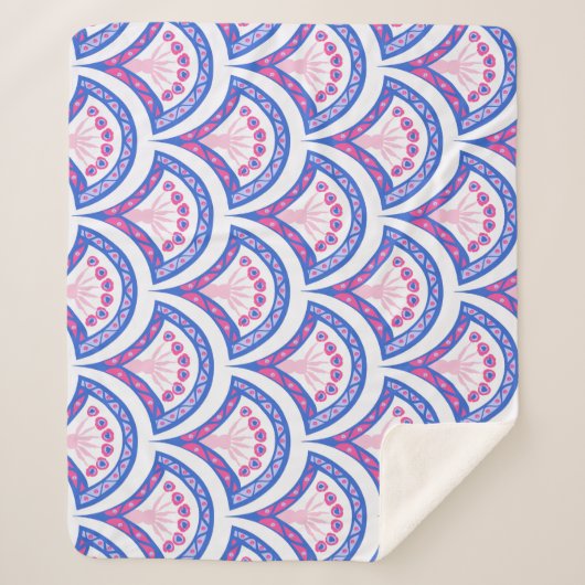 Blaues Damastmuster Sherpadecke (Vorderseite)
