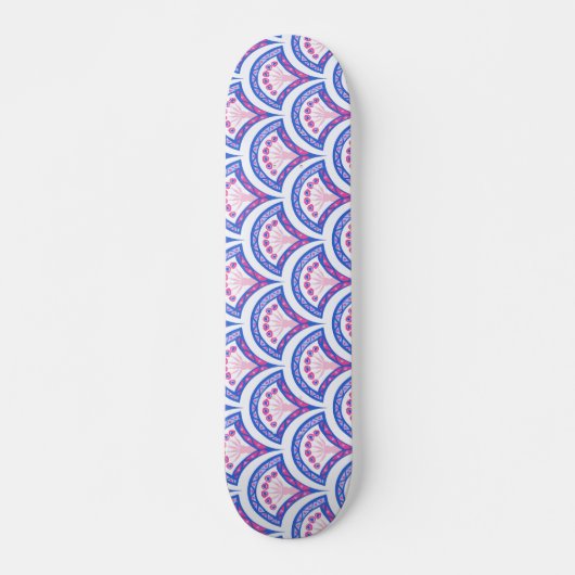 Blaues Damastmuster Skateboard (Vorne)