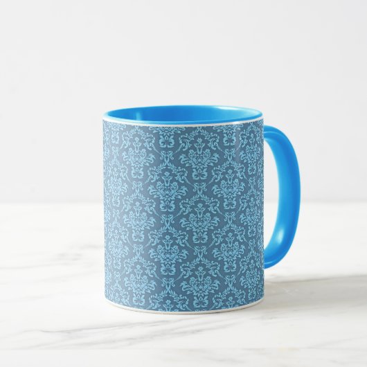 Blaues Damastmuster Tasse (VorderseiteRechts)
