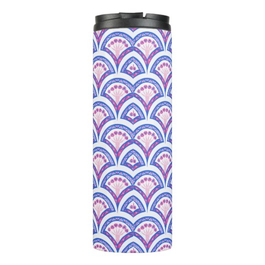 Blaues Damastmuster Thermosbecher (Rückseite)