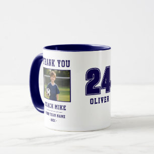 Blaues Dankeschön-Trainer-Team-Name-Nummer-Foto-Ta Tasse