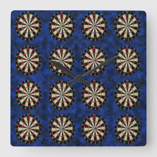 Blaues Dartboard-Muster, Quadratische Wanduhr
