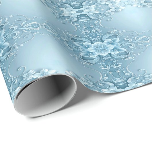Blaues dekoratives Blumengeschenkpapier Geschenkpapier (Rolleneckpunkt)