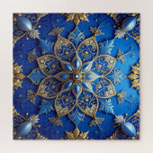 Blaues dekoratives Blumenpuzzle Puzzle (Horizontal)