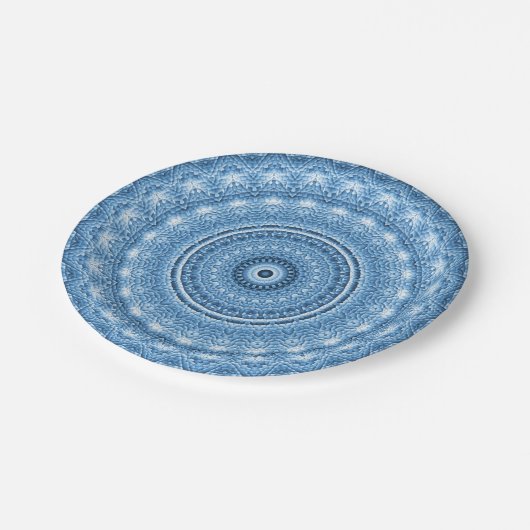 Blaues Dekorpapier Pappteller (Schrägansicht)