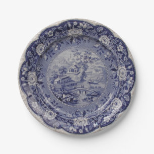 Blaues Delft-Imitatporzellan der weißen Weide mit Pappteller