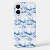 Blaues Delft Sailboat Vintages Fliesenmuster