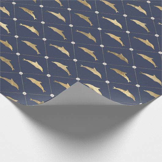 Blaues Delphin-Muster Geschenkpapier (Ecke)