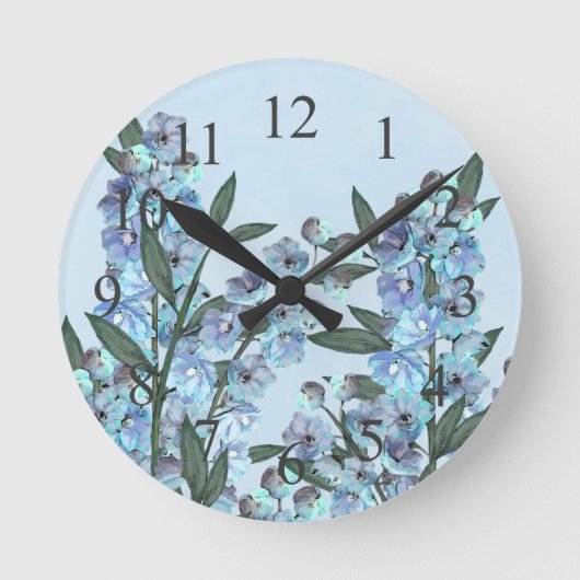Blaues Delphinium Runde Wanduhr (Vorderseite)