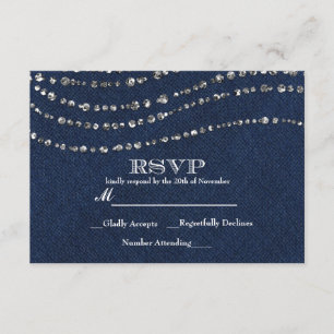 Blaues Denim- und Diamant-Funkel-Bling-Party-RSVP RSVP Karte