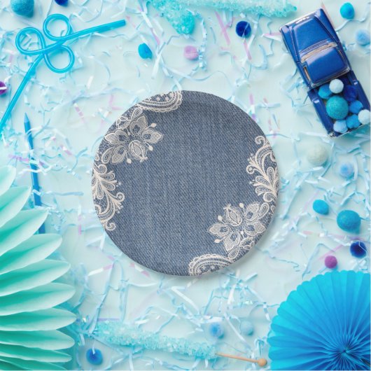 Blaues Denim und Spitze-Land-Chic-Pappteller Pappteller (Party)