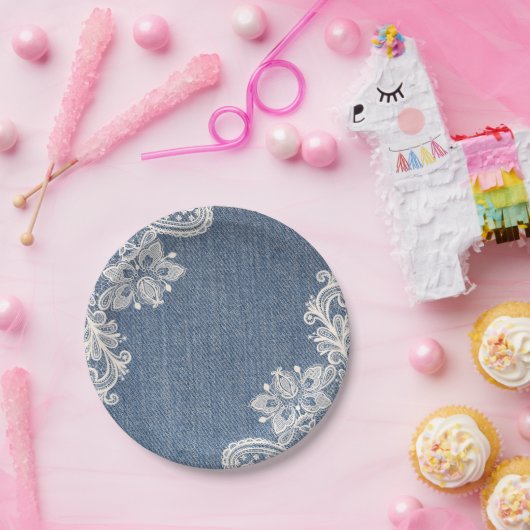 Blaues Denim und Spitze-Land-Chic-Pappteller Pappteller (Party)