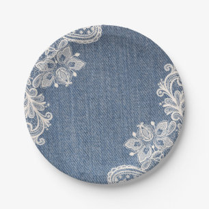 Blaues Denim und Spitze-Land-Chic-Pappteller Pappteller