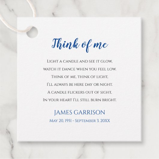 Blaues Denken Sie an mich Feiern Foto-Kerze Geschenkanhänger (Vorderseite)