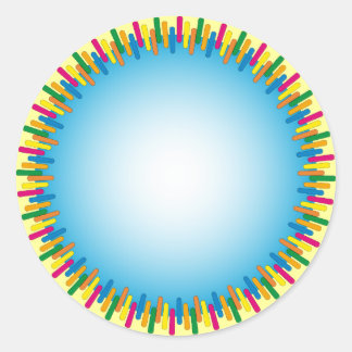 Blaues Design mit farbenfroher Grenze Runder Aufkleber