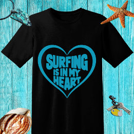 Blaues Design "Surfen ist in meinem Herzen" T-Shirt