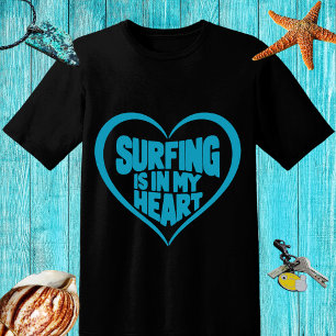 Blaues Design "Surfen ist in meinem Herzen" T-Shirt