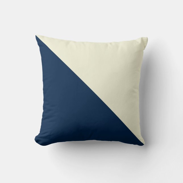 Blaues Diagonal-Kissen mit Beige und Navy Kissen (Vorderseite)