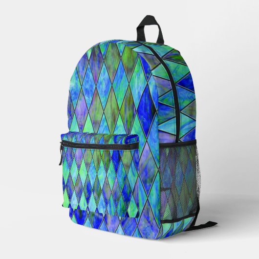 Blaues Diamantdesign Bedruckter Rucksack (Rückseitige Ecke Rechts)