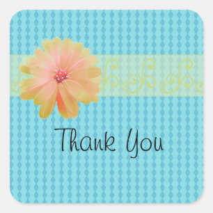 Blaues Diamantmuster mit Daisy-Akzent Quadratischer Aufkleber