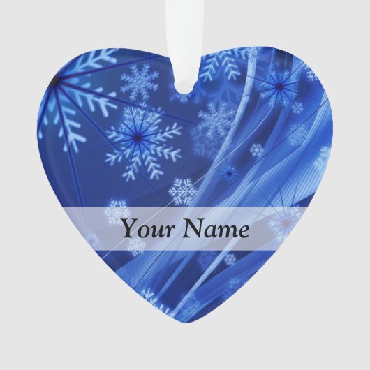Blaues digitales Schneeflockenmuster Ornament (Vorderseite)
