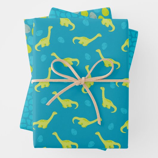 Blaues Dinosaurier-Muster Geschenkpapier Set (Beispiel)