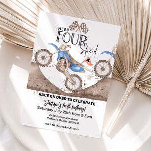 Blaues Dirt Bike 4. Geburtstag Braucht VIER Geschw Einladung