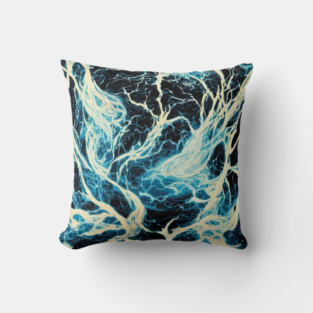 Blaues Donnersturm-Blitzmuster Kissen (Vorderseite)