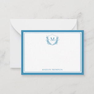 Blaues Doppelgrenzflächenflorales Wappen Classic M Mitteilungskarte