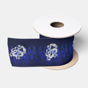 Blaues Drache-Chrom mag Kohlenstoff-Faserflammen Satinband