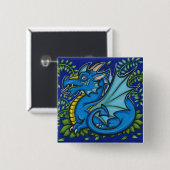 Blaues Drache-Quadrat Button (Vorne & Hinten)