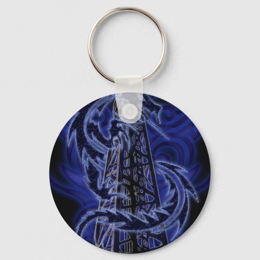 Blaues Drachenblatt, das sich um den Derrick wicke Schlüsselanhänger (Vorderseite)