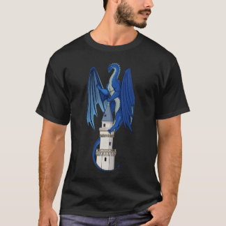 Blaues Drachendesign auf einem schwarzen T - Shirt