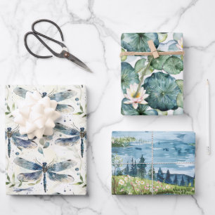 Blaues Dragonfly-Brautparty Geschenkpapier Set