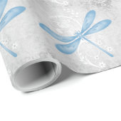 Blaues Dragonfly-Hochzeitspapier Geschenkpapier (Rolleneckpunkt)