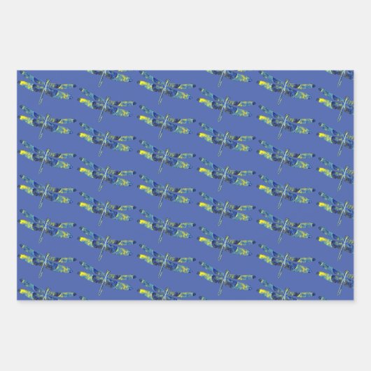 Blaues Dragonfly-Kunsthandwerkpapier Geschenkpapier Set (Vorderseite)